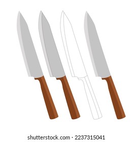 Vector gran cuchillo de cocina con asa de madera sobre fondo blanco