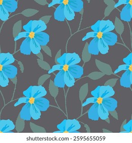 Vector Large scale retro vintage blue floral pattern
