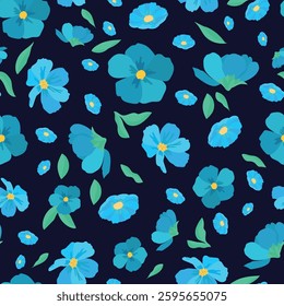 Vector Large scale retro vintage blue floral pattern