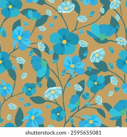 Vector Large scale retro vintage blue floral pattern