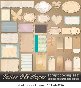 Vector Large Scrapbooking Set Of Old, Vintage Paper Objects, Textures And Labels Illustrations