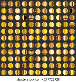 Vector large set of 121 different round gold gradients buttons.