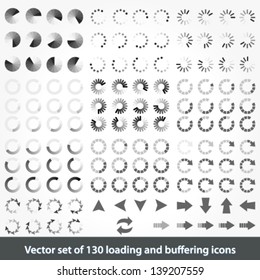 Vector large set of 130 loading and buffering icons