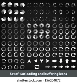 Vector large set of 130 loading and buffering icons