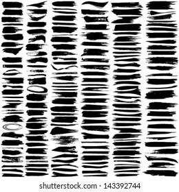 Vector large set of 180 different grunge brush strokes.