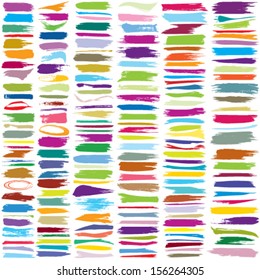 Vector large set of 180 different color grunge brush strokes.