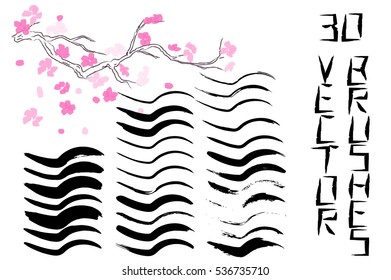 Vector large set of 30 different grunge brush strokes.