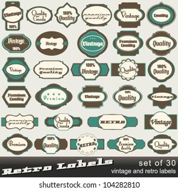 Vector large set of 30 vintage premium and high quality labels