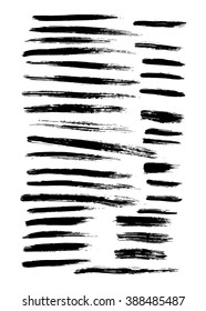 Vector large set of 35 different grunge hand paint brush strokes isolated on white background. Vector design grunge elements. Vector abstract brush strokes. Vintage brush strokes. Retro brush strokes.