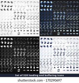Vector large set of 520 loading and buffering icons