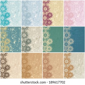 Vector large set of 9 retro grunge vintage floral background illustrations
