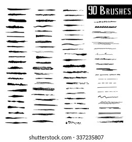 Vector large set of 90 different grunge brush strokes. Element for your design.