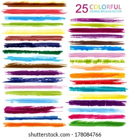 Vector large set of colorful 25 different grunge brush strokes.