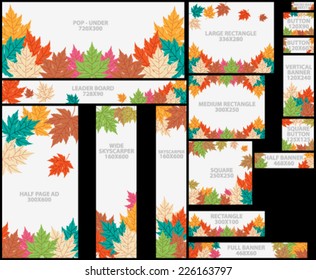 Vector large set of colorful autumn leaves banners illustration with various sizes