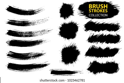 Vector large set different grunge brush strokes. Dirty artistic design elements isolated on white background. Black ink vector brush strokes