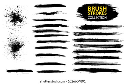 Vector large set different grunge brush strokes. Dirty artistic design elements isolated on white background. Black ink vector brush strokes