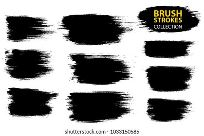 Vector large set different grunge brush strokes. Dirty artistic design elements isolated on white background. Black ink vector brush strokes