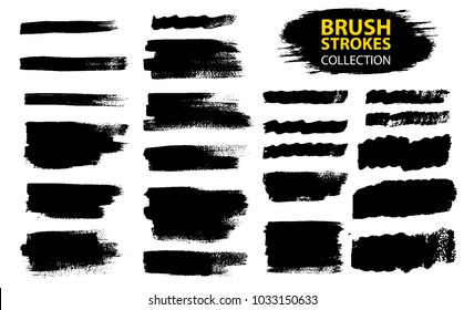 Vector large set different grunge brush strokes. Dirty artistic design elements isolated on white background. Black ink vector brush strokes