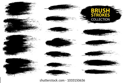 Vector large set different grunge brush strokes. Dirty artistic design elements isolated on white background. Black ink vector brush strokes