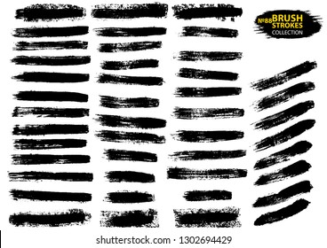 Vector large set different grunge brush strokes. Large set different grunge brush strokes. Dirty artistic design elements isolated on white background. Black ink vector brush strokes