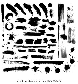 Vector large set of different grunge brush strokes. Ink brush stroke art texture and brush stroke big set. Dirty art collection brush stroke and brush stroke creative grungy element paintbrush.