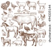 Vector large set  farm theme. Animals cattle, poultry, pets, landscape. Objects of nature isolated on white background. Drawings for text illustration, decoupage, design covers, signage, posters.