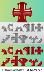 vector large set of plumbing steel pipes with flange.