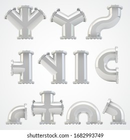 vector large set of plumbing steel pipes with flange.