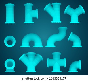 vector large set of plumbing steel pipes with flange.