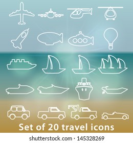 Vector large set of white modern transportation icons illustration