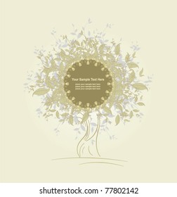 Vector large tree and a round curls frame with empty place for text