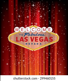 vector Las Vegas sign on red velvet with stars