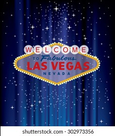 vector Las Vegas sign on blue velvet with stars