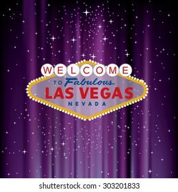 vector Las Vegas sign on purple velvet with stars