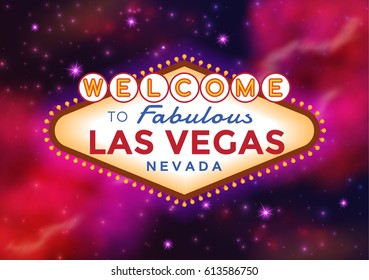 Vector Las Vegas Sign on the Night sky with sparkling stars or cosmic background. 