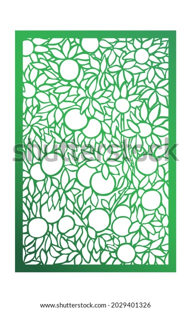 Vector Laser cut decorative panel. Abstract Pattern\
of Biophilic design with tropical leaves, fruits. Template for\
decorative panel, partition, interior design, layouts wedding\
invitations, card