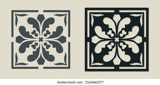 Vector Laser cut decorative Template of Majolica tile with Vintage ornament for stencils, die cutting or wood carving, element for wedding invitation card