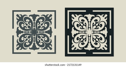 Vector Laser cut decorative Template of Majolica tile with Vintage ornament for stencils, die cutting or wood carving, element for wedding invitation card