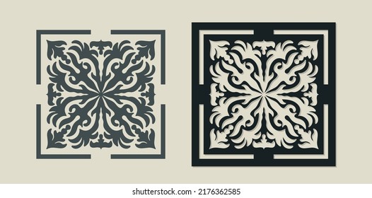 Vector Laser cut decorative Template of Majolica tile with Vintage ornament for stencils, die cutting or wood carving, element for wedding invitation card