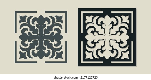 Vector Laser cut decorative Template of Majolica tile with Vintage ornament for stencils, die cutting or wood carving, element for wedding invitation card