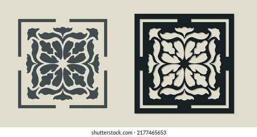 Vector Laser cut decorative Template of Majolica tile with Vintage ornament for stencils, die cutting or wood carving, element for wedding invitation card