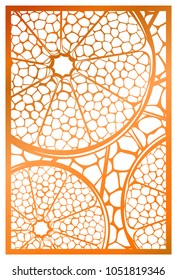 Vector Laser cut panel. Abstract natural Pattern with section of citrus fruit template for decorative panel. Template for interior design, layouts wedding invitations, gritting cards, envelopes