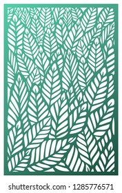 Vector laser cut panel. Abstract pattern with leaves template for decorative panel. Inspired by foliage, forest, trees, plants, tropic and nature. Image with botanical theme. Stock vector.