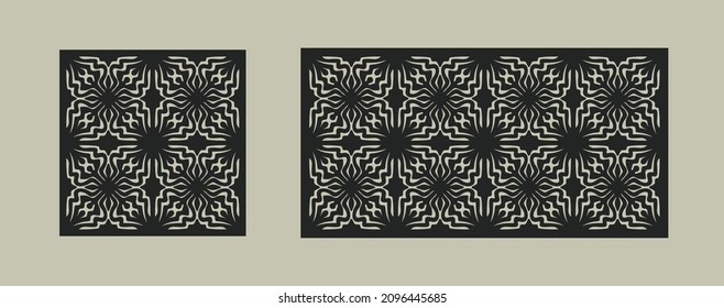 Vector Laser cut panel set. Arabic Ornament, stencil template for laser cutting, stained glass, glass etching, sandblasting, wood carving, cardmaking, wedding invitations. Ratio 1:1, 1:2.