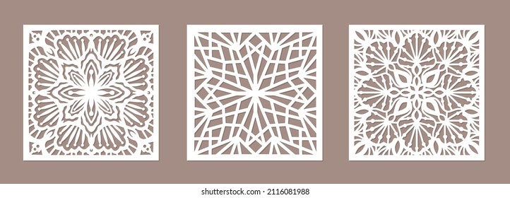 Vector Laser Cut Panel Set. Arabic Ornament, Stencil Template For Laser Cutting, Stained Glass, Glass Etching, Sandblasting, Wood Carving, Cardmaking, Wedding Invitations.