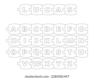 Vector laser cut puzzle alphabet. Isolated on white background