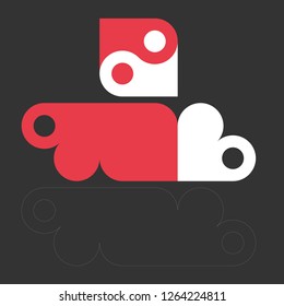 Vector Laser cut template for Valentine's day. Red and white heart as a symbol of yin yang.Laser cut wedding invitation or greeting card. Image suitable for laser cutting, plotter cutting or printing.