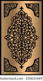 Vector laser cut templates , golden patterns arabesque ornament shapes. Laser and cnc Router cutting, geometric motif. Mashrabiya, islamic decor, mdf design, cnc vector design.