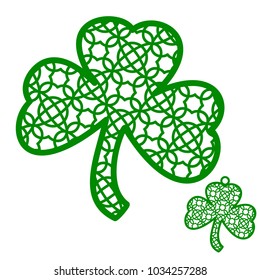 Vector Laser cutting element ornamental Shamrock. Perfect for St Patrick's Day Decoration. pendant of decorated clover. Vector template for paper cutting, wood, metal, acrylic glass and woodcut. 