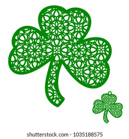 Vector Laser cutting element ornamental Shamrock. Perfect for St Patrick's Day Decoration or Wall Decor. pendant of decorated clover. Vector template for paper cutting, wood, metal, acrylic glass 